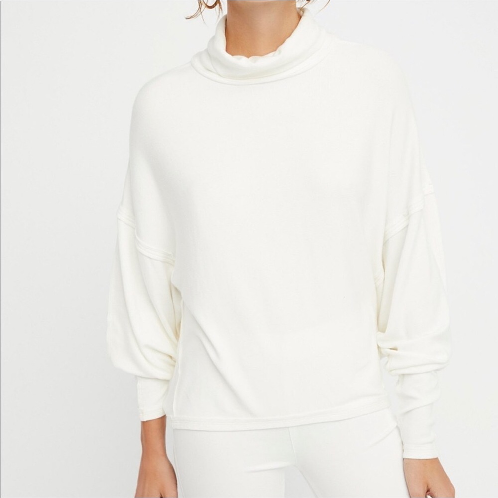 Free People Cowl Neck Pull Over Ribbed Knit Sweater Top Cream Size XS